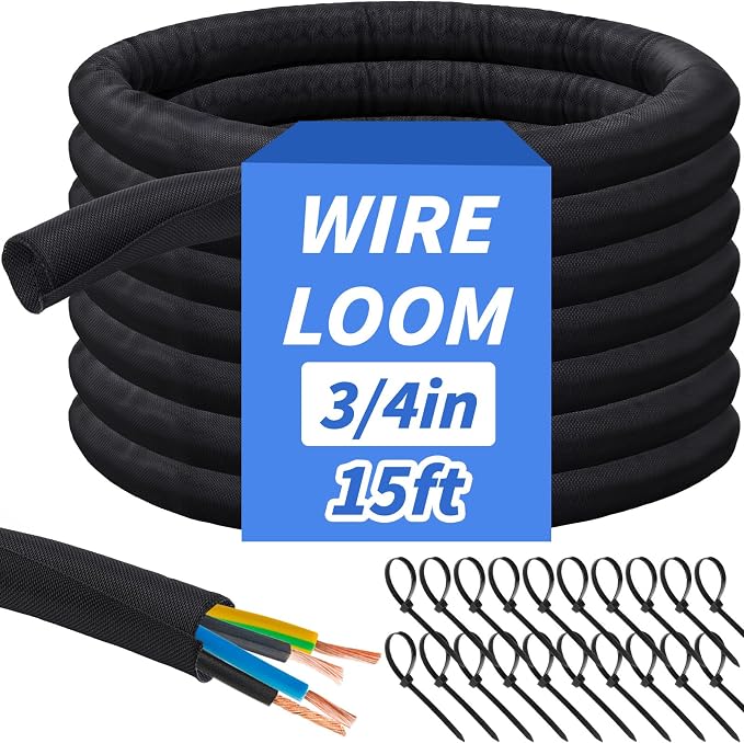 15FT Split Braided Sleeve Cable Management, 3/4 Inch Wire Loom Tubing Cord by Oleitodh