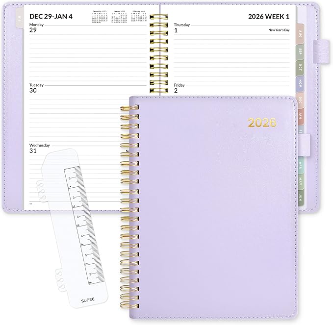 SUNEE 2026 Weekly & Monthly Planner 6.4"x8.5"- 12 Month, Vegan Leather Cover by SUNEE