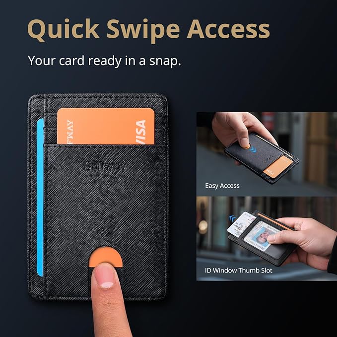 Buffway Slim Minimalist Front Pocket RFID Blocking Leather Wallets - Image 4