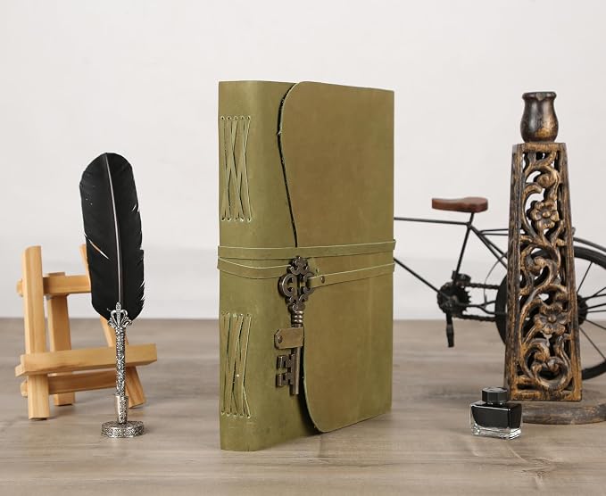 Leather Journal with Deckle Edge Paper 8x6 inch and Vintage Key | Handmade - Image 5