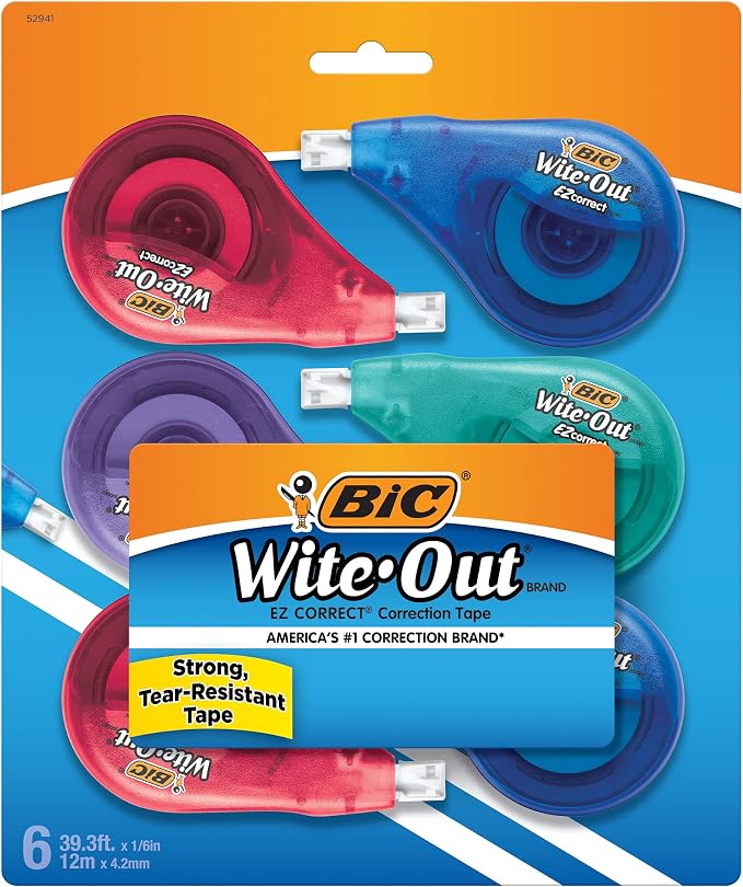 BIC Wite-Out Brand EZ Correct Correction Tape, Clean & Easy To Use, by BIC