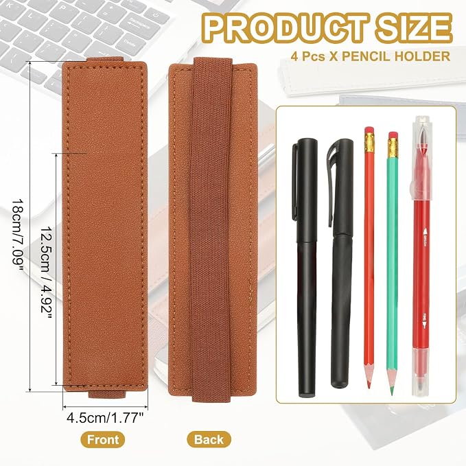 PATIKIL 4Pcs Elastic Notebook Pen Holder, Adjustable Hold 2 Pen Holder PU - Image 2