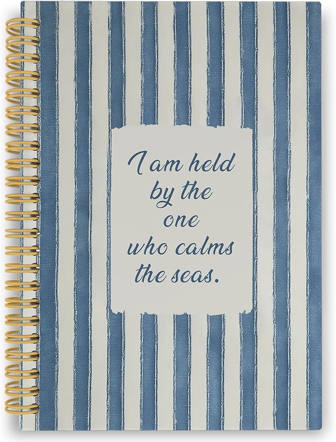 XPH Coastal Christian Spiral Notebook, Bible Verse Journaling Notebooks for Prayer, Blue Striped Religious Hardcover Journal for Writing 160 Pages 5.5 x 8.3 Inch, Christian Gifts for Women Men-DeskLoop Office