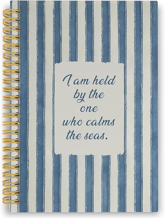 XPH Coastal Christian Spiral Notebook, Bible Verse Journaling Notebooks for Prayer, Blue Striped Religious Hardcover Journal for Writing 160 Pages 5.5 x 8.3 Inch, Christian Gifts for Women Men-DeskLoop Office