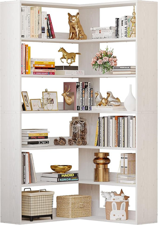 IRONCK Bookshelves 6 Tiers with Baffles Industrial Large Corner Etagere Bookcase Storage Display Rack for Living Room Home Office-DeskLoop Office