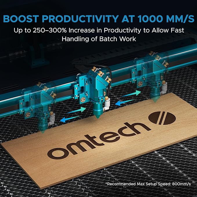 OMTech Pronto 130W CO2 Laser Engraver & Cutter – 51"x35" Workspace, 1,000mm/s Speed, Autofocus, 2-Way Pass, Air Assist, for Wood, Acrylic & More-DeskLoop Office