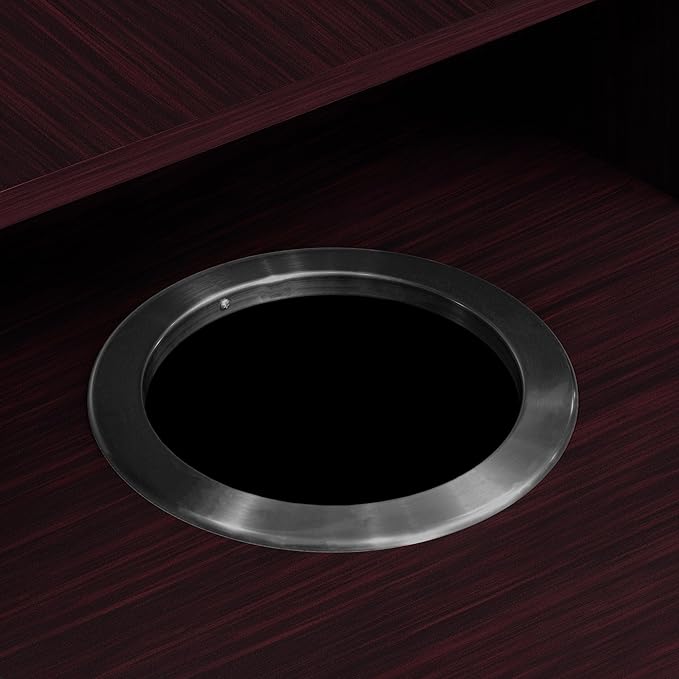Flash Furniture Dell Trash Can Enclosure with Tray Shelf and 8" Drop Hole, Commercial Grade Trash Receptacle for 32 Gallon Round Cans, Swing Door Access, Mahogany-DeskLoop Office