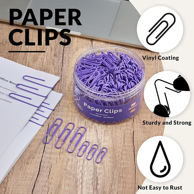 NEEWAY 450pcs Paper Clips Assorted Sizes, Small and Large Paper Clips, Coated - Image 4