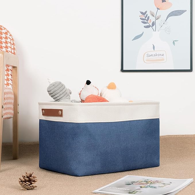 DULLEMELO Fabric Storage Bins, Foldable Storage Baskets for Organizing, Empty Gift Baskets (3-Pack Medium-15 inch X 11 inch X 9.5 inch , White&Blue)-DeskLoop Office