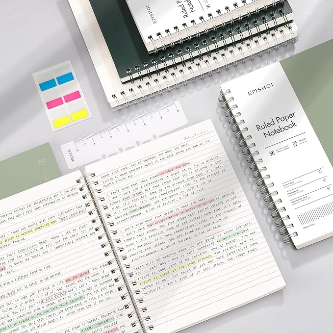 EMSHOI Lined Journal A4 Spiral Notebook, College Ruled Notebook, 300 Pages/150 Sheets, 100gsm Acid-Free Paper, Waterproof Softcover Notebook for School, Work, Writing, 8.27" × 11.2" - Light Green