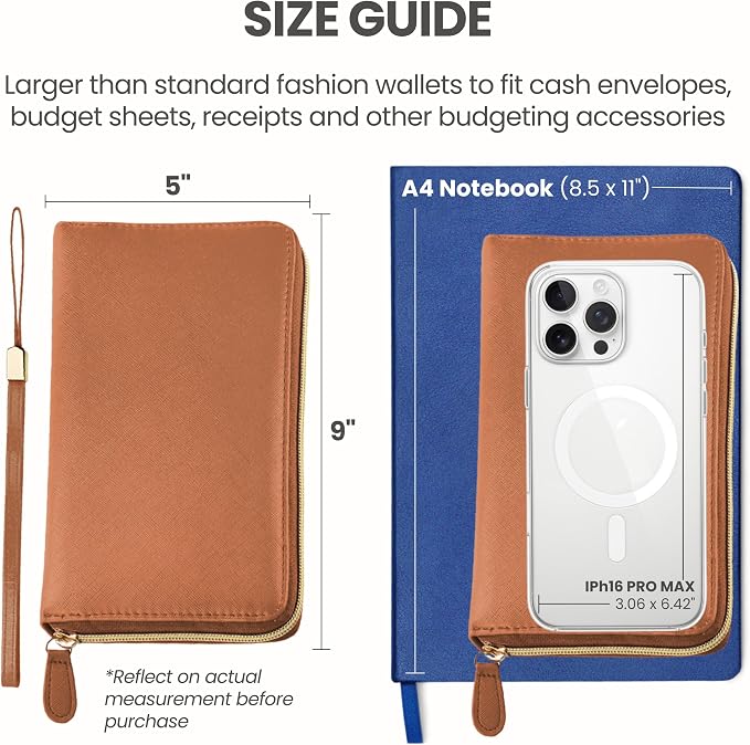 Three Way Cut Cash Envelope Wallet Brown All in One Budget System RFID Blocking - Image 5