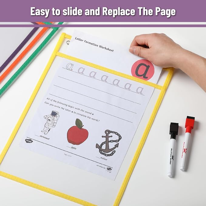 Mr. Pen- Reusable Dry Erase Pocket Sleeves, 6 Pack, Colorful | Multicolored - Image 5