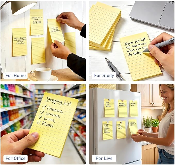 8 Pack Lined Sticky Notes, 3x5 Inches Yellow Large Notepads, Peel-Off Cleanly - Image 7