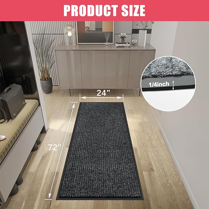 Kuyal Front Door Mat, 2'x6' Indoor Outdoor Entrance Mat, Commercial Floor Mats Inside Outside Entrance, Heavy Duty Durable Welcome, Rubber Backing Non Slip Outdoor Mats for Entryway,Black-DeskLoop Office