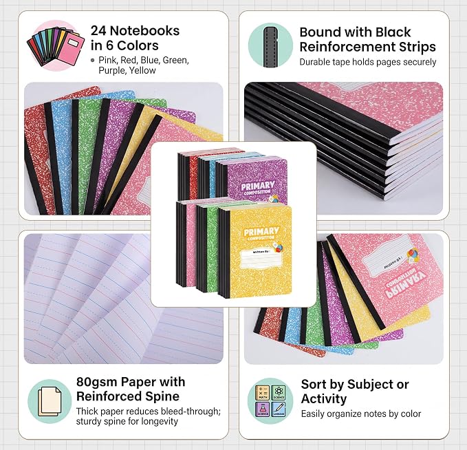 BESARME 24 Pack Primary Composition Notebook Bulk, K-2 Writing Journal Notebooks - Image 4