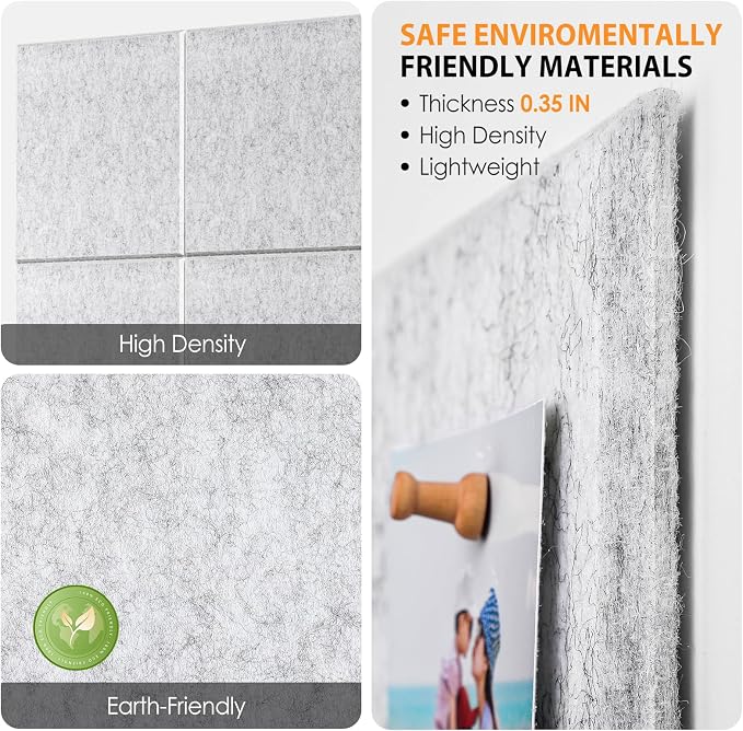 MaxGear Felt Bulletin Board 36" x 24", Light Gray Felt Wall Tiles Push Pins | - Image 2