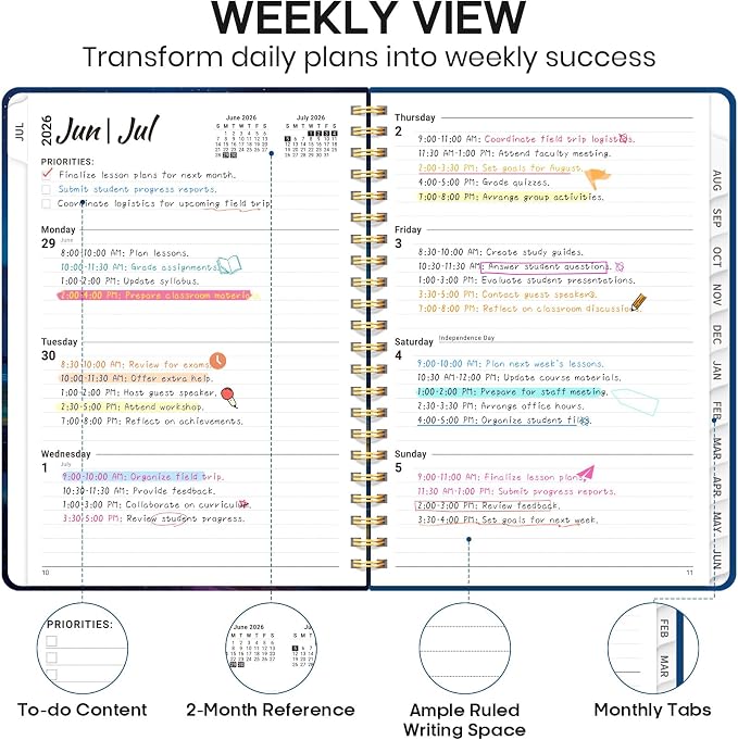 Academic Planner 2026-2027, Weekly and Monthly Calendar Book, July 2026 – June - Image 3