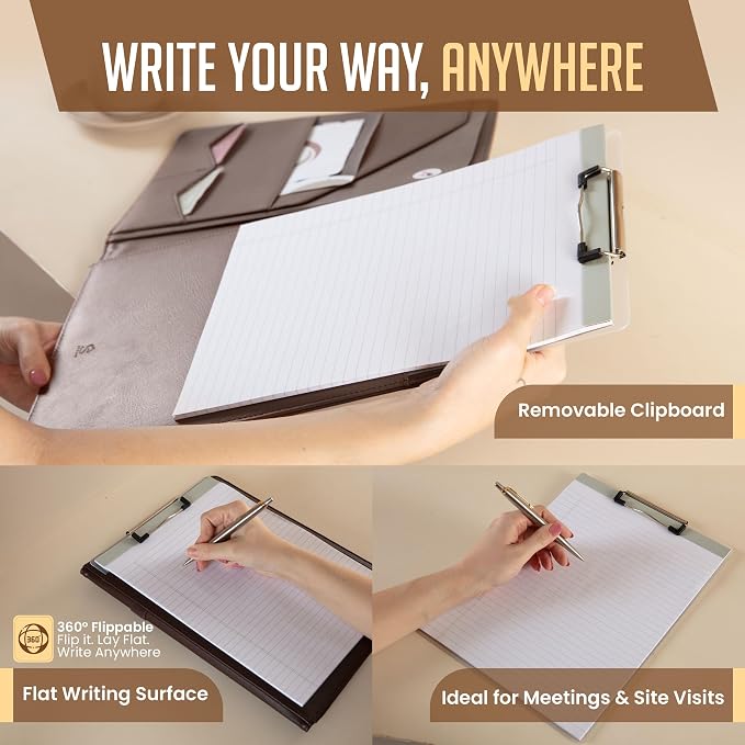 STYLIO Padfolio Folder with Removable Clipboard | Walnut Color| Portfolio - Image 4