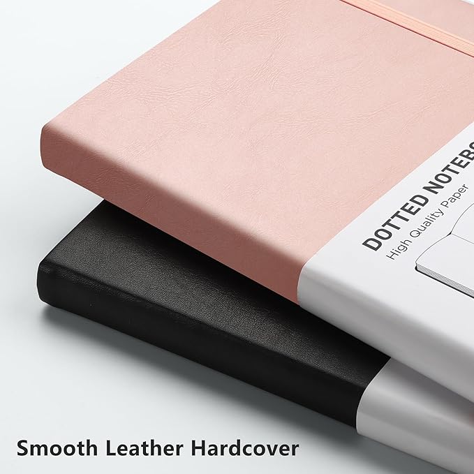 RETTACY Bullet Dotted Journal Notebook, 192 Pages, A5 Medium Size (5.7'' x 8.3''), Leather Hardcover, 100 GSM Thick Paper, for Bullet Journaling, Planning, Tracking (Rose Gold)-DeskLoop Office