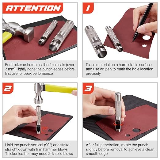 Spurtar 12 PCS Steel Hollow Leather Punch Set 1/8''-3/4'' Heavy Duty Round Hole - Image 5
