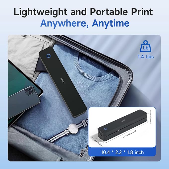 iDPRT Portable Printer Wireless for Travel, 300DPI Bluetooth Thermal Printer Support for 8.5"x11" US Letter, Inkless Compatible with iOS, Android, Laptop for Office, Car and Home, School-DeskLoop Office