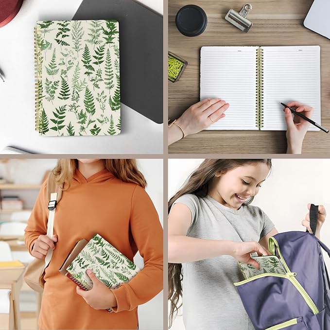 Cute Spiral Notebook journal B5 Aesthetic Pretty Design for Women Girls Kawaii with Pocket, 10 x 7.2 inch, Lined, Green Plants-DeskLoop Office