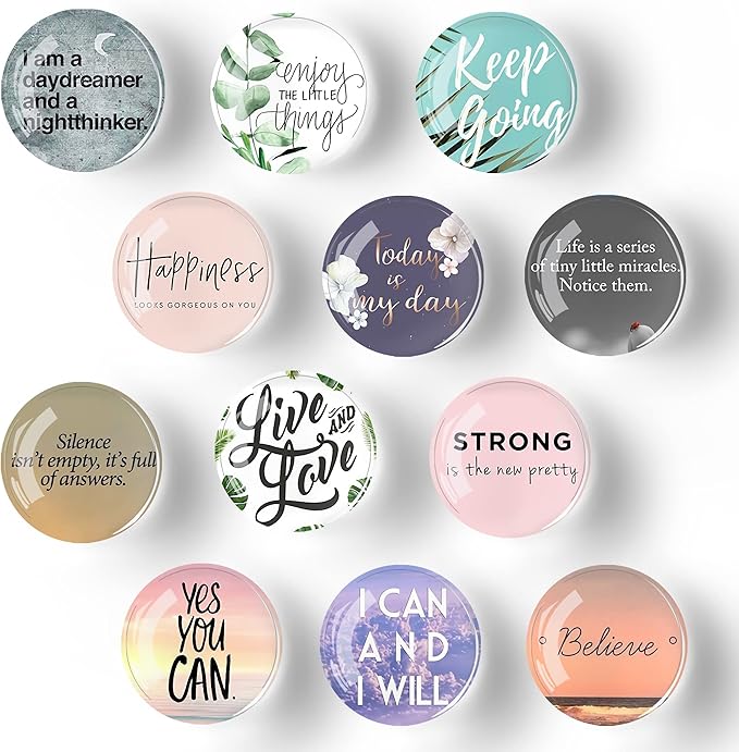 12Pcs Glass Strong Magnetic Refrigerator Magnet Fridge Sticker,Motivational Fridge Magnets Decoration for Crafts,Strong Fridge Magnets for Kitchen, School,Office Whiteboard, Cabinet and Dishwasher-DeskLoop Office