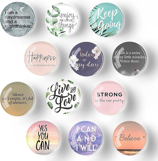 12Pcs Glass Strong Magnetic Refrigerator Magnet Fridge Sticker,Motivational Fridge Magnets Decoration for Crafts,Strong Fridge Magnets for Kitchen, School,Office Whiteboard, Cabinet and Dishwasher-DeskLoop Office