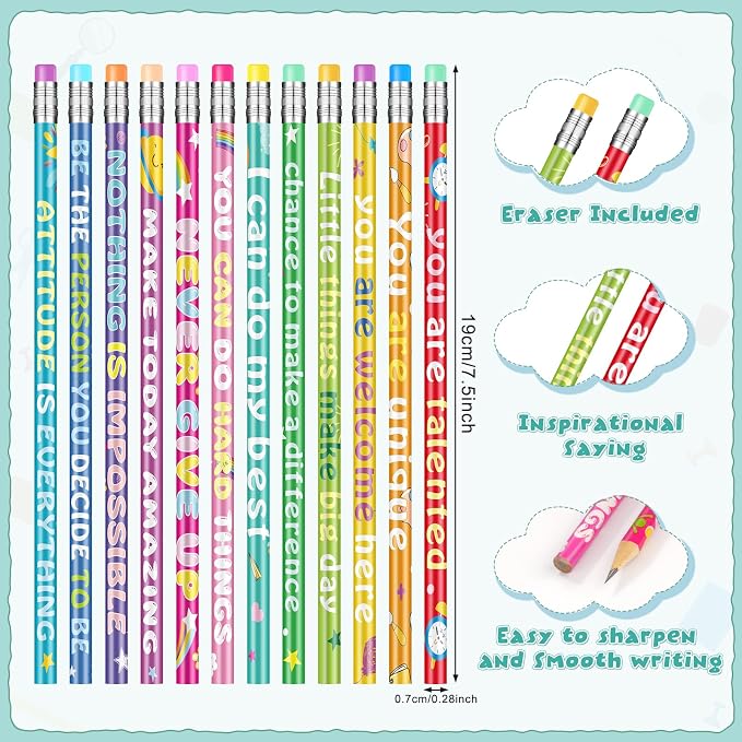 200 Pcs Motivational Pencils Bulk, Rainbow Inspirational School Pencils - Image 3