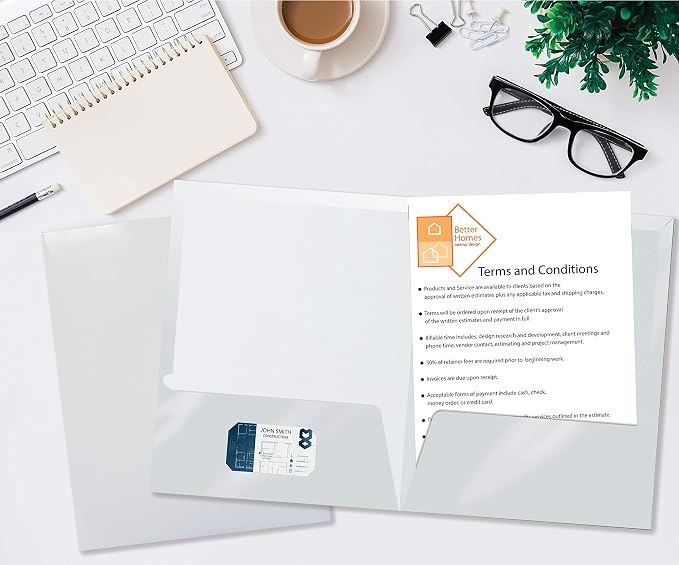 Better Office Products 2 Pocket Glossy Laminated White Paper Folders, Letter - Image 3