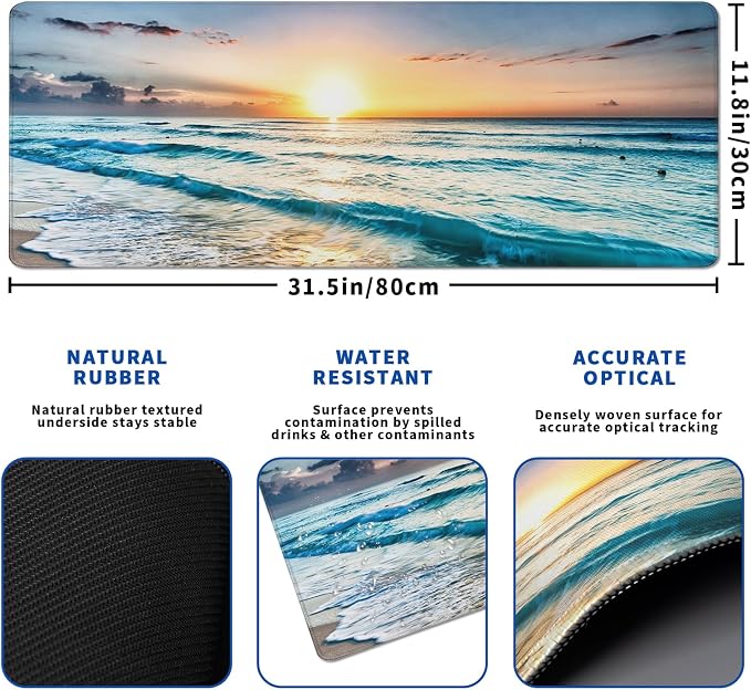 Sunrise Beach Mouse Pad Abstract Sea Mouse Pad 31.5x11.8 Inch Japanese Texture - Image 3