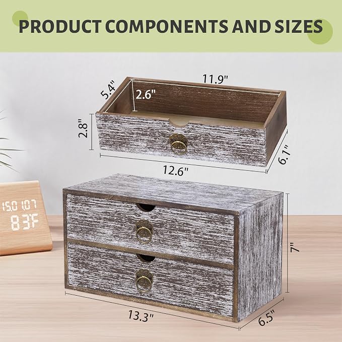 Wood Desk Organizer, Washed Brown Wooden Desktop Organizer - Image 3