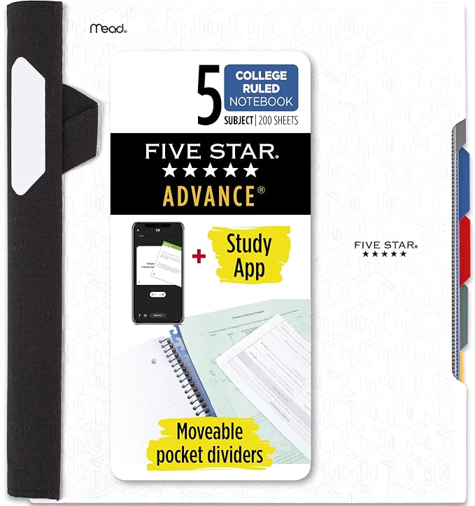 Five Star Advance Spiral Notebook + Study App, 5 Subject, College Ruled Paper by FiveStar