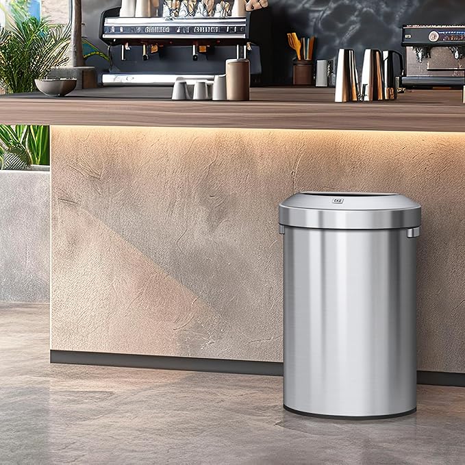 EKO Urban 16 Gallon Semi-Round Open Top Waste Bin, Stainless Steel Half Round Commercial Trash Can for Indoor and Outdoor, Extra Large Metal Garbage Bin for Home, Office, Restaurant, Restroom, 60L-DeskLoop Office