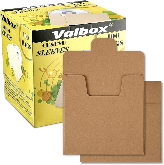 ValBox CD Sleeves 100 Packs Kraft Paper Envelopes 5 x 5 Inches Brown DVD Paper by ValBox