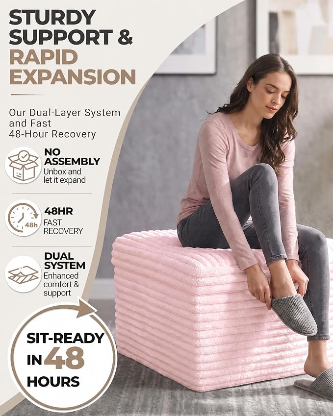 23.6in Pouf Ottoman, Corduroy Ottoman Foot Rest - Image 6