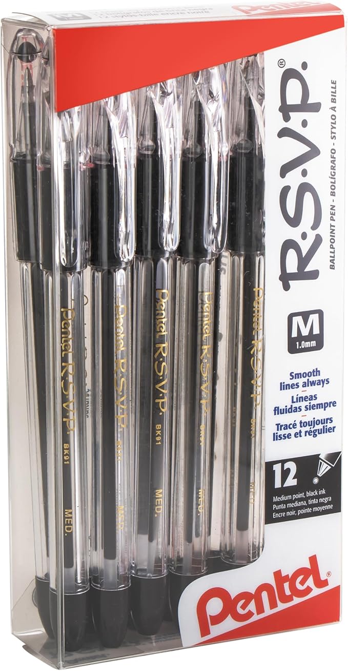 Pentel RSVP Ballpoint Pen, Medium Line, 12 Pack by PentelofAmerica