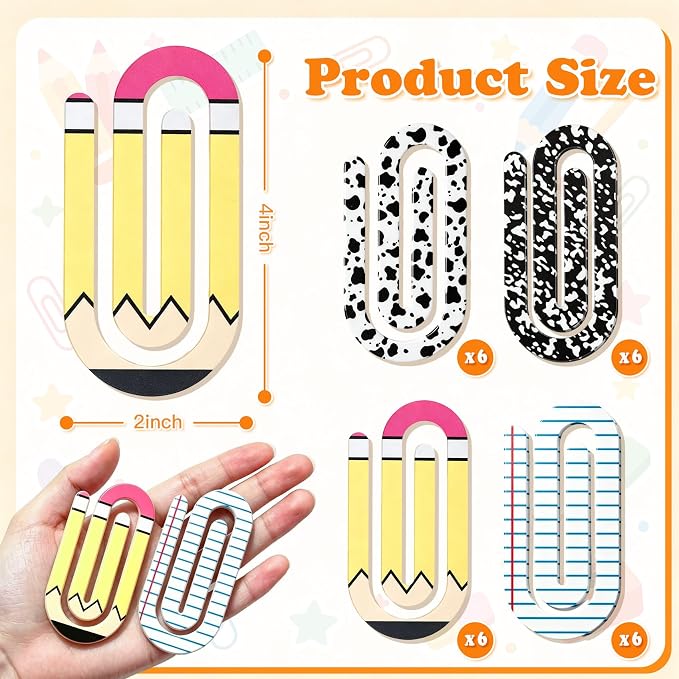 Back to School Paper Clips 4 Inch 24 Pcs Jumbo Acrylic Paper Clips | - Image 2