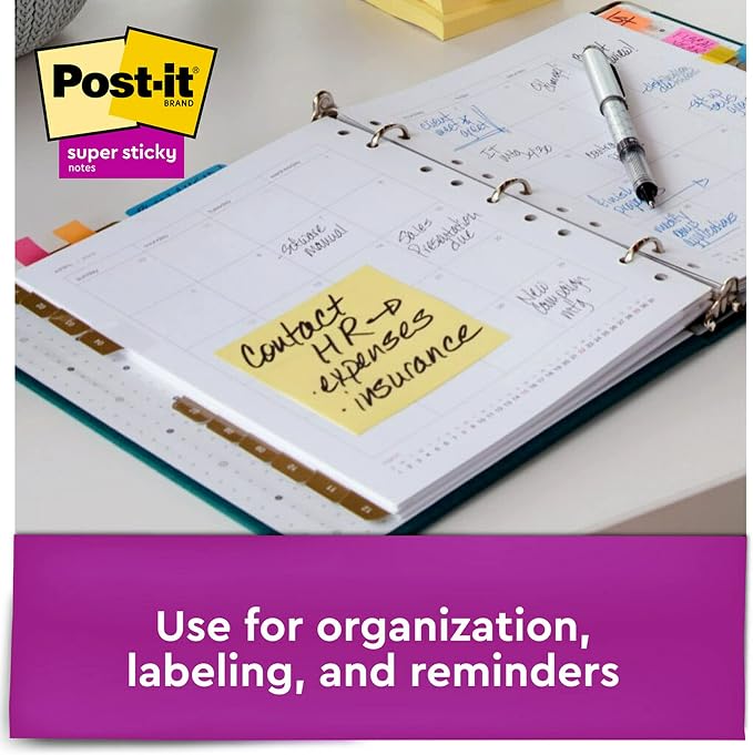 Post-it Super Sticky Notes, 12 Sticky Note Pads, 3 x 3 in., School Supplies - Image 6