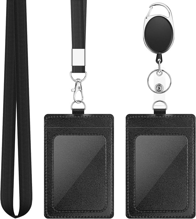 DUPENCD 2 Pack Badge Holders, Vertical PU Leather ID Badge Card Holder by DUPENCD