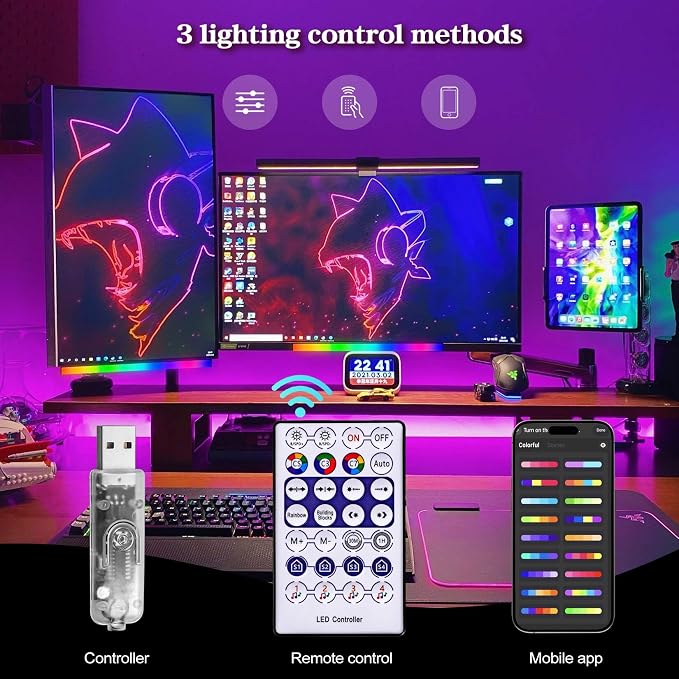 RGB LED Monitor Ambient Light Bar, 16 Inch USB Powered, APP Control & Music Sync - Image 6