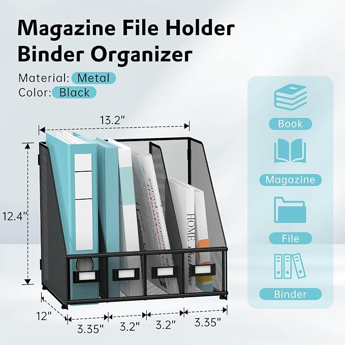 SUPEASY Magazine File Holder, Binder Holder Metal Desk Organizer - Image 3