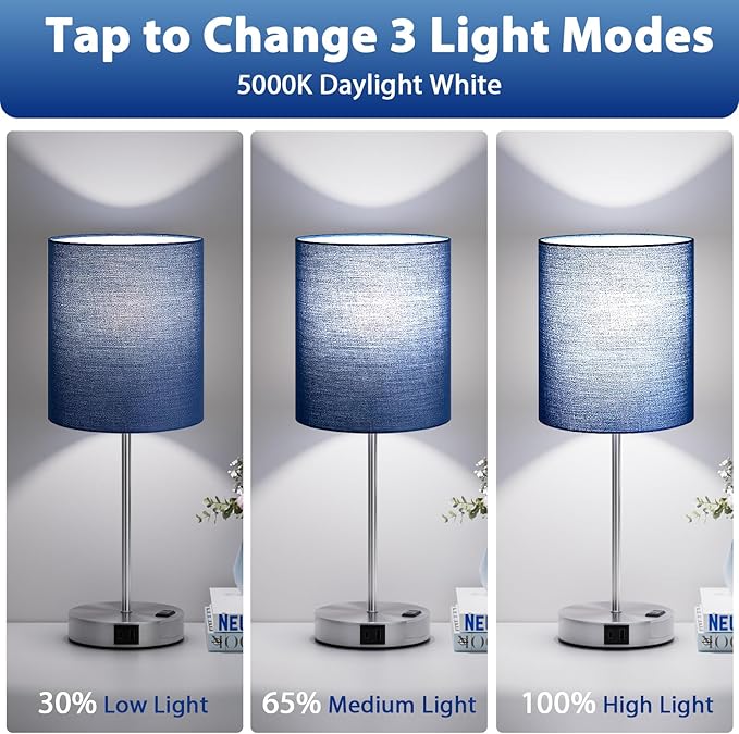 Blue Touch Lamps for Nightstand Set of 2 - Image 3