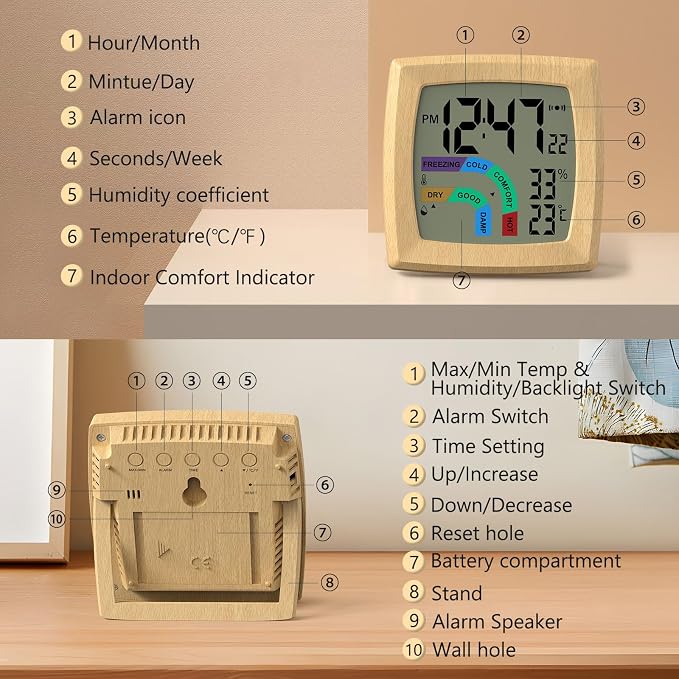 VOILEIPAGI Travel Alarm Clock Bedside Clock - Image 7