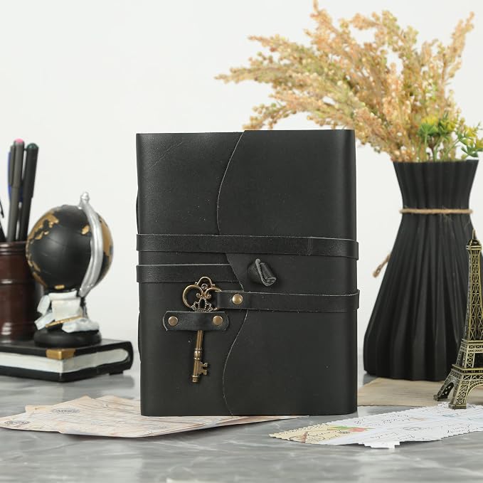 Leather Journal with Deckle Edge Paper 8x6 inch and Vintage Key | Handmade - Image 12