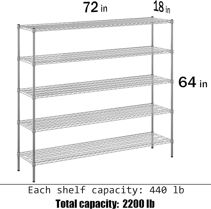 Regal Altair 18" Deep x 72" Wide x 64" Height Wire Shelving Kit | 5-Tier | NSF - Image 3