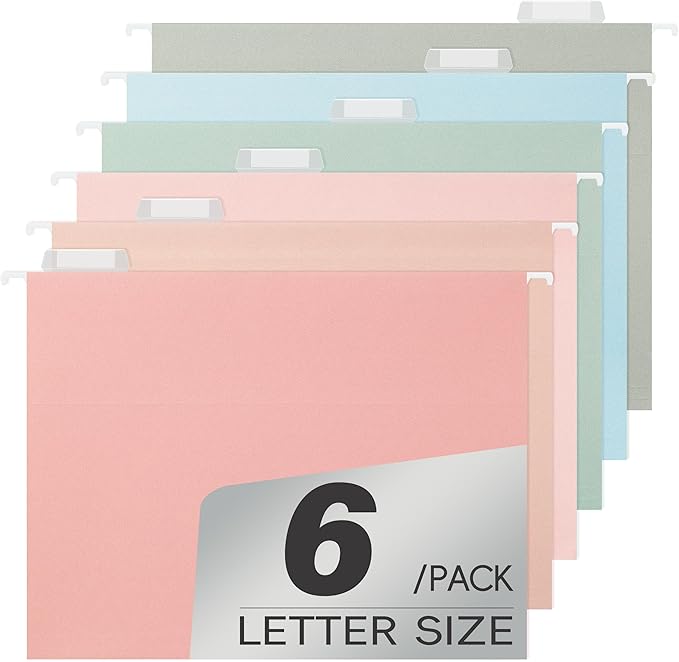 Hanging File Folders Letter Size, Pastel Colors, 6 Pack Hanging File Folders by pmybupo