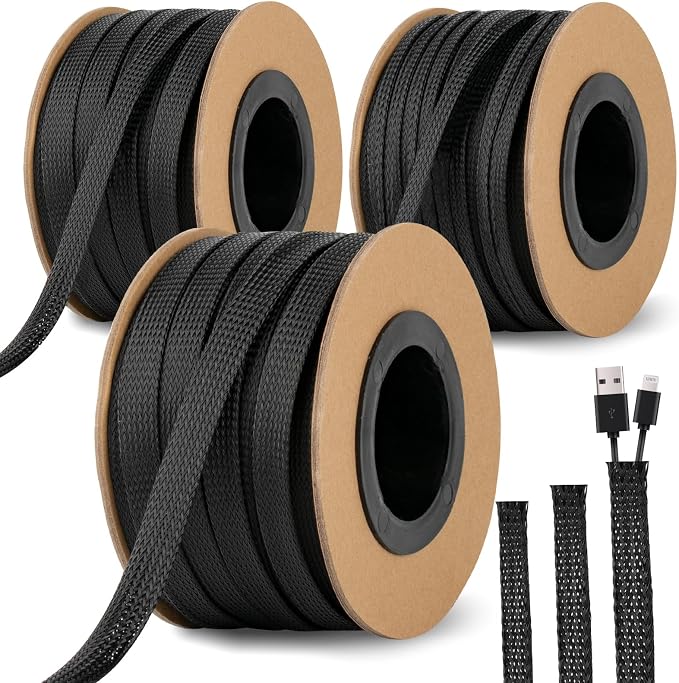 300 Feet 1/4, 3/8 Inches Braided Wire Loom PET Cable Loom Expandable Braided by Unknown
