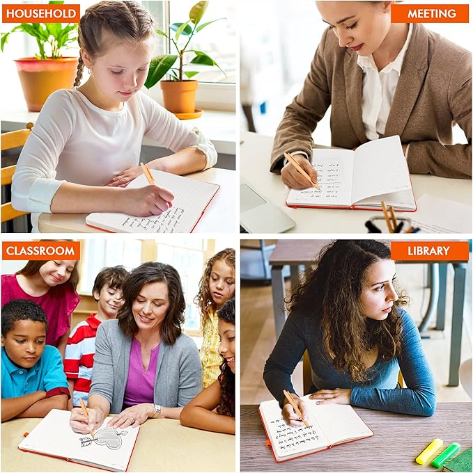 feela 24 Pack Journal Notebook for Work, Business Notebook Bulk Hardcover Lined Writing Journal with Pen Holder for Men Women Note Taking, with 24 Black Pens, 120 GSM, 5.1”x8.3”, A5, Orange-DeskLoop Office