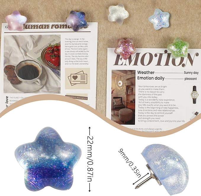 36 Colored Star Push Pins, Cute Push Pins Thumbtacks - Image 2